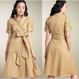 Dianne Von Furstenberg Bellette Tan Cotton Eyelet Midi Wrap Dress Sz 2